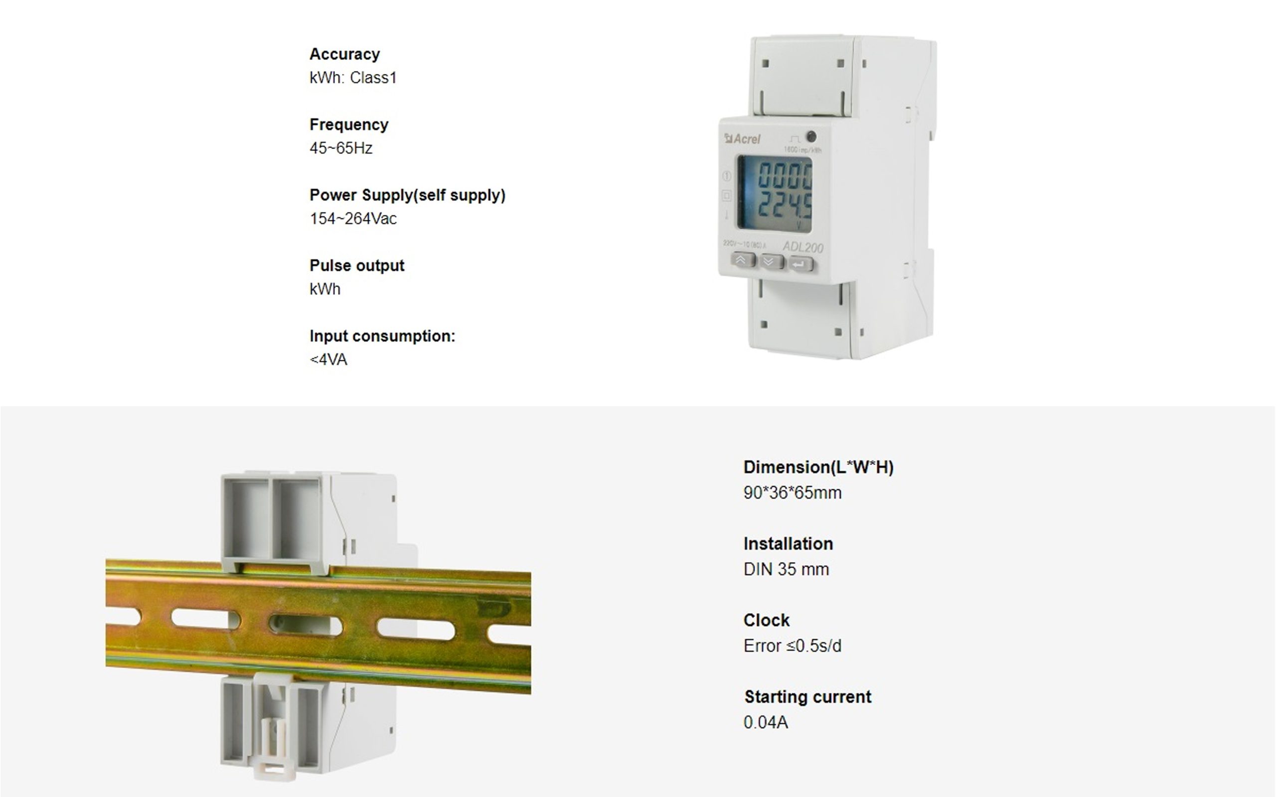 ADL200 MID Certificate Single Phase Din Rail Energy Meter - ACREL